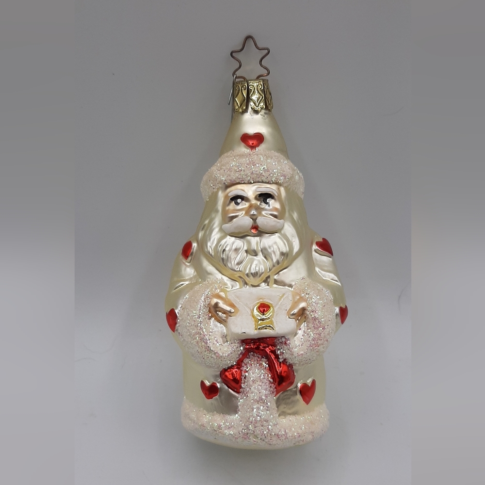 All My Love White Santa Christmas Ornament Red Hearts 5" VTG Germany 1997  Recen